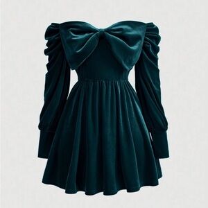 Elegant Velvet Dress with Bow Detail